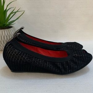 Pos Ole Rouge Italy Black Perforated Suede Wedge Ballet Flats Italy 38 US7.5-8